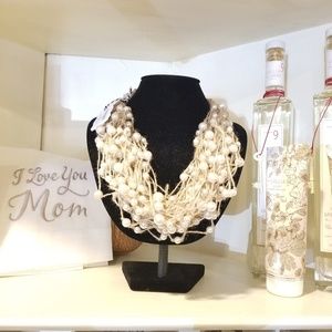 SOLD New Multi Strand Linen and Pearl Necklace